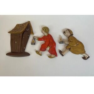 Vtg MCM 1970's Arnel's "Race to the Outhouse" Wall Set Man Woman Outhouse
